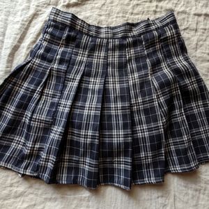 Blue Plaid Pleated Preppy Mini Skirt